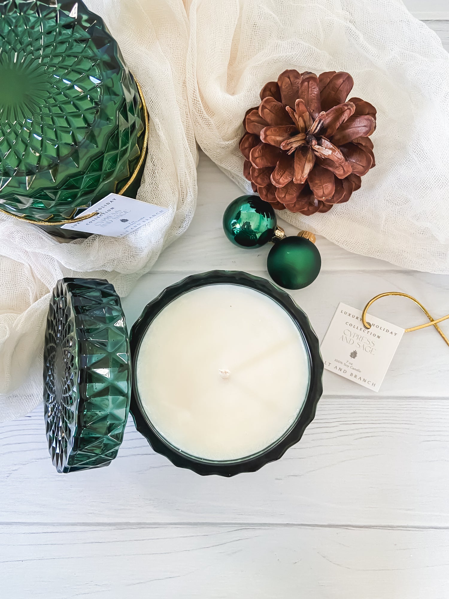 Vintage Style Glass Cypress and Sage Soy Candle - Salt and Branch
