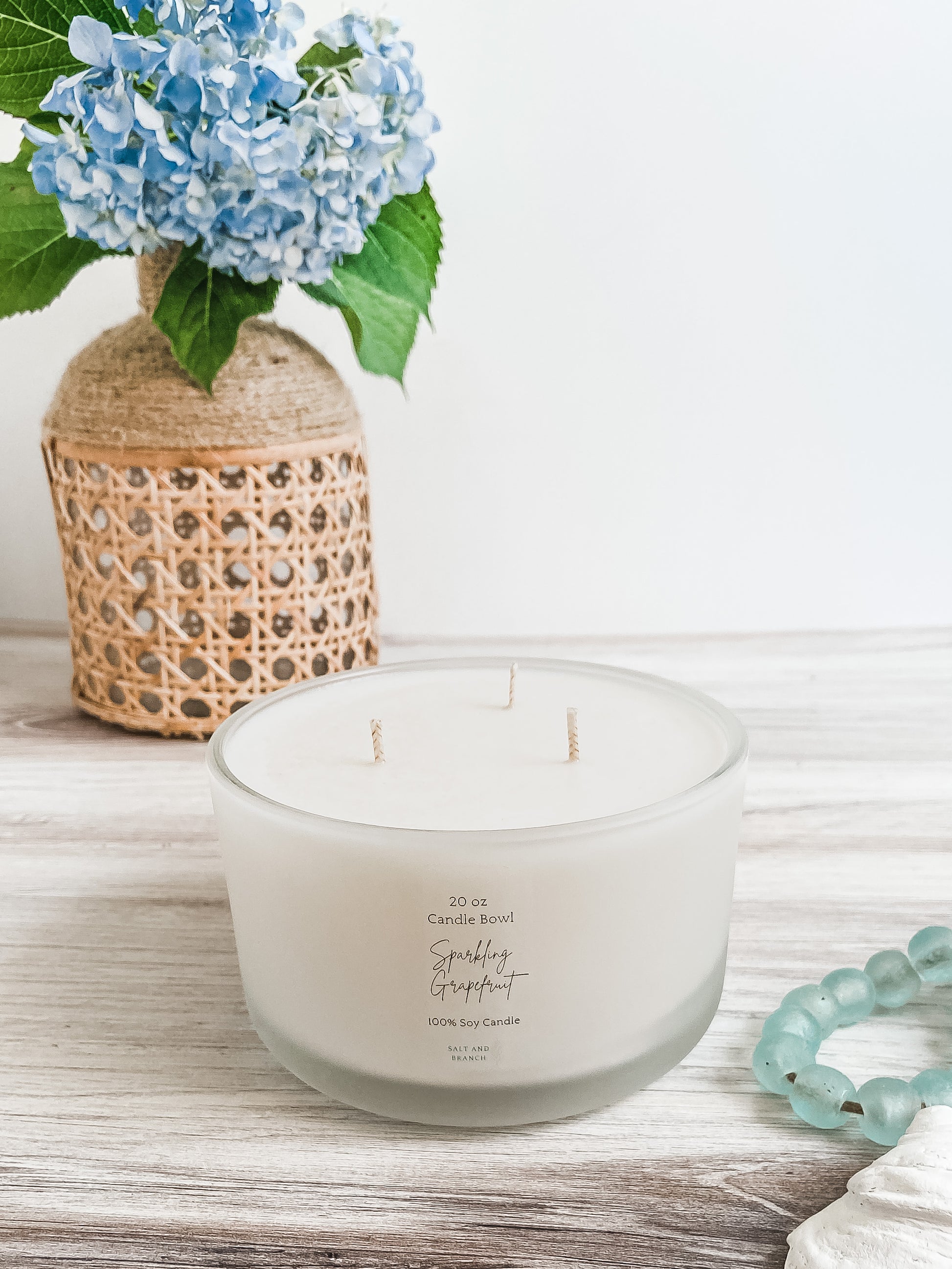 Sparkling Grapefruit 3 Wick Soy Candle  Frosted Bowl